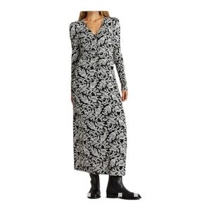 Boden Ruched Sleeves V-Neck Jersey Floral Maxi Dress Black/White‎ Size 8P